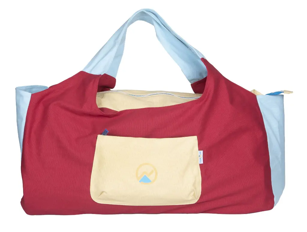 Front view of red large pilates mat bag with smooth full zipper for the main pocket.webp